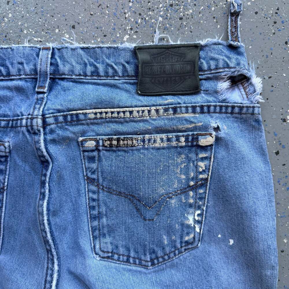 Vintage Harley-Davidson Distressed Faded Blue Denim Jeans - Picture 2 of 8